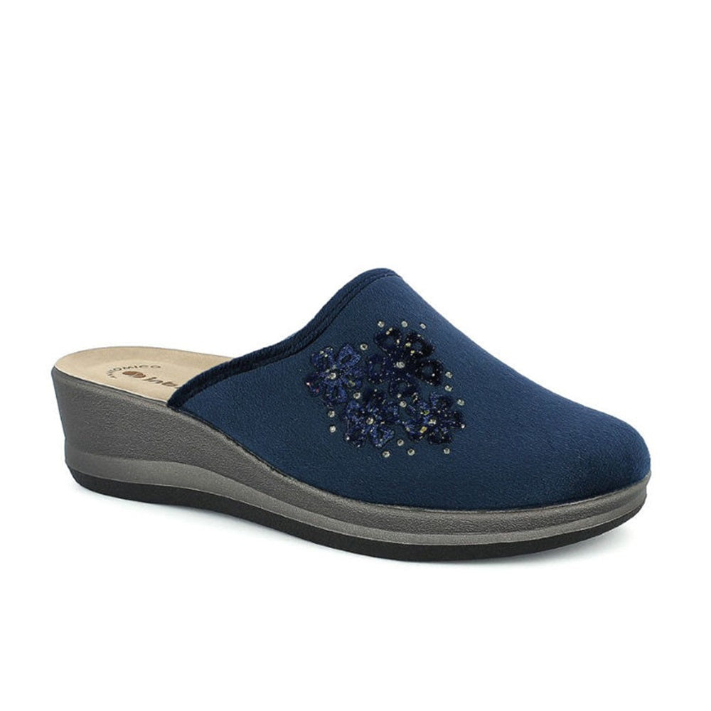 Scarpe da donna  - INBLU Art. GI16  BLU pantofole con fiori e brillantini