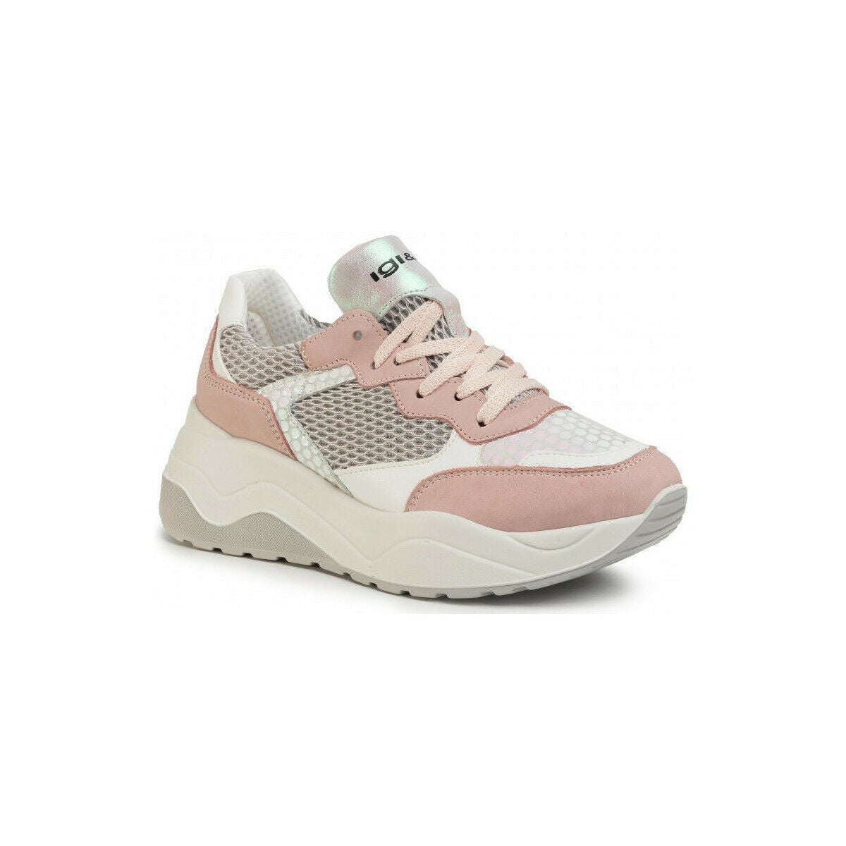  SNEAKER Donna in  nabuk rete cipria con suola   max materiali  combinati in pelle e tessuto  colore: cipria . Materiale: pelle/tessuto. Fodera: tessuto. Tacco: zeppa 4,7 cm