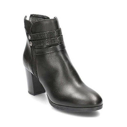 stivaletto donna colore nero in pelle. Esso presenta una tomaia e foderai n pelle, una suola in gomma nera con tacco 7 cm