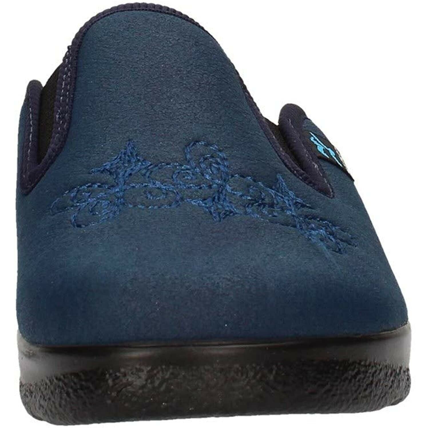 pantofola da donna colore blu, con elastico laterale, suola antiscivolo e rialzo 3 cm - fly flot